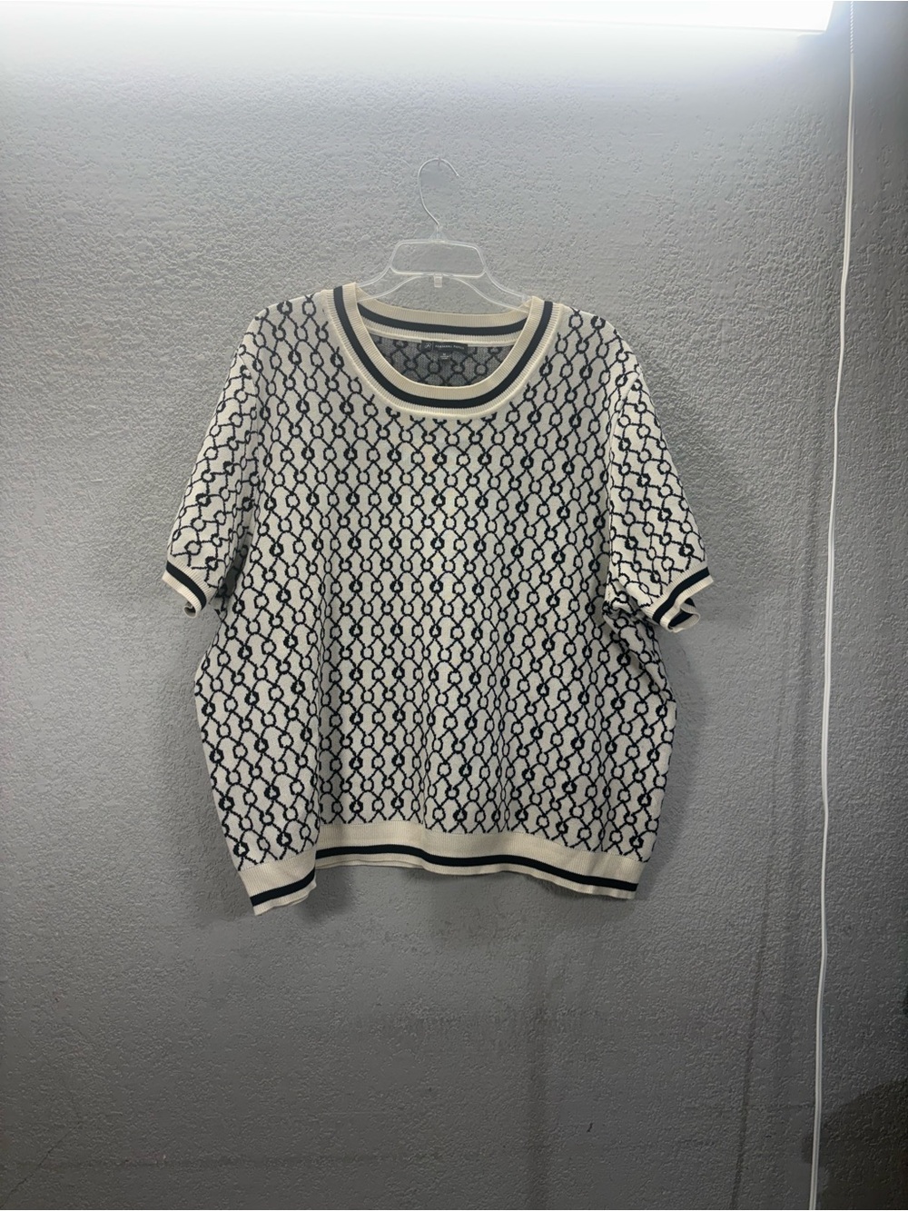 Adrianna Papell Cream & Black Geometric Crewneck Sweater